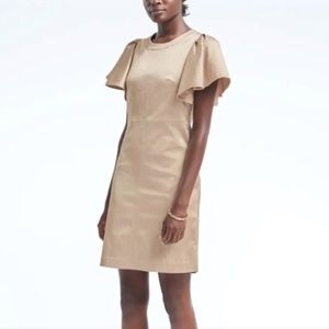 Banana Republic Flutter-Sleeve Dress Golden Beige -- Excellent Condition